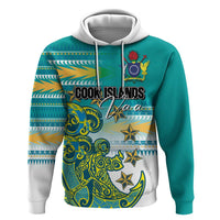 Personalised Cook Islands Va'a Race Hoodie Te Tatau Tattoos Sporty Style Turquoise Color - Polynesian Pride