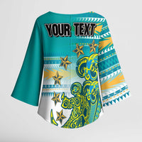 Personalised Cook Islands Va'a Race Kimono Sleeve Blouse Te Tatau Tattoos Sporty Style Turquoise Color - Polynesian Pride