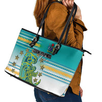 Cook Islands Va'a Race Leather Tote Bag Te Tatau Tattoos Sporty Style Turquoise Color - Polynesian Pride
