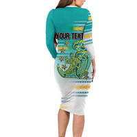 Personalised Cook Islands Va'a Race Long Sleeve Bodycon Dress Te Tatau Tattoos Sporty Style Turquoise Color - Polynesian Pride