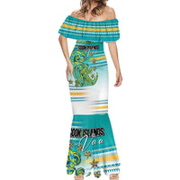 Personalised Cook Islands Va'a Race Mermaid Dress Te Tatau Tattoos Sporty Style Turquoise Color - Polynesian Pride