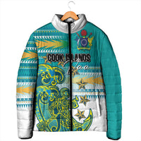 Personalised Cook Islands Va'a Race Padded Jacket Te Tatau Tattoos Sporty Style Turquoise Color - Polynesian Pride