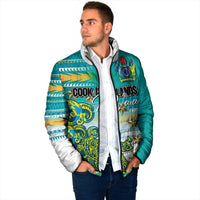 Personalised Cook Islands Va'a Race Padded Jacket Te Tatau Tattoos Sporty Style Turquoise Color - Polynesian Pride