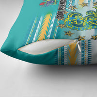 Cook Islands Va'a Race Pillow Cover Te Tatau Tattoos Sporty Style Turquoise Color - Polynesian Pride