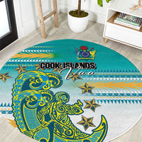 Cook Islands Va'a Race Round Carpet Te Tatau Tattoos Sporty Style Turquoise Color - Polynesian Pride