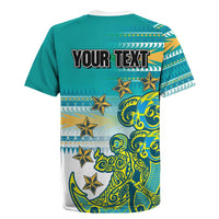 Personalised Cook Islands Va'a Race Rugby Jersey Te Tatau Tattoos Sporty Style Turquoise Color - Polynesian Pride