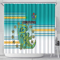 Cook Islands Va'a Race Shower Curtain Te Tatau Tattoos Sporty Style Turquoise Color - Polynesian Pride