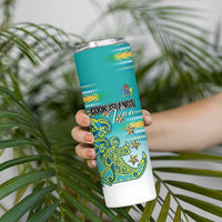 Personalised Cook Islands Va'a Race Skinny Tumbler Te Tatau Tattoos Sporty Style Turquoise Color - Polynesian Pride
