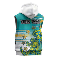 Personalised Cook Islands Va'a Race Sleeveless Zip Hoodie Te Tatau Tattoos Sporty Style Turquoise Color - Polynesian Pride