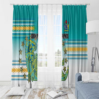 Cook Islands Va'a Race Window Curtain Te Tatau Tattoos Sporty Style Turquoise Color - Polynesian Pride