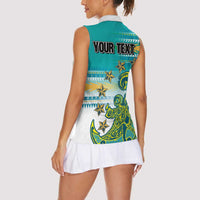 Personalised Cook Islands Va'a Race Women Sleeveless Polo Shirt Te Tatau Tattoos Sporty Style Turquoise Color - Polynesian Pride