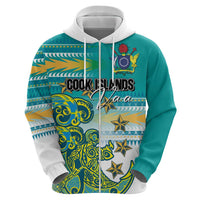 Personalised Cook Islands Va'a Race Zip Hoodie Te Tatau Tattoos Sporty Style Turquoise Color - Polynesian Pride