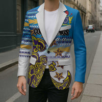 Personalised Cook Islands Va'a Race Blazer Te Tatau Tattoos Sporty Style Glory Blue Color - Polynesian Pride