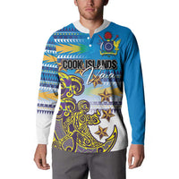 Personalised Cook Islands Va'a Race Button Sweatshirt Te Tatau Tattoos Sporty Style Glory Blue Color - Polynesian Pride