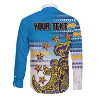 Personalised Cook Islands Va'a Race Family Matching Off The Shoulder Long Sleeve Dress and Hawaiian Shirt Te Tatau Tattoos Sporty Style Glory Blue Color - Polynesian Pride