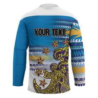Personalised Cook Islands Va'a Race Hockey Jersey Te Tatau Tattoos Sporty Style Glory Blue Color - Polynesian Pride