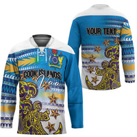 Personalised Cook Islands Va'a Race Hockey Jersey Te Tatau Tattoos Sporty Style Glory Blue Color - Polynesian Pride