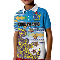 Personalised Cook Islands Va'a Race Kid Polo Shirt Te Tatau Tattoos Sporty Style Glory Blue Color - Polynesian Pride