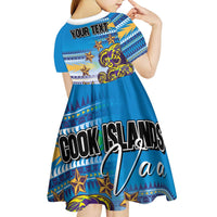 Personalised Cook Islands Va'a Race Kid Short Sleeve Dress Te Tatau Tattoos Sporty Style Glory Blue Color - Polynesian Pride