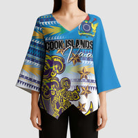 Personalised Cook Islands Va'a Race Kimono Sleeve Blouse Te Tatau Tattoos Sporty Style Glory Blue Color - Polynesian Pride