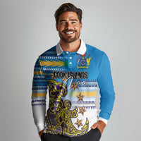 Personalised Cook Islands Va'a Race Long Sleeve Polo Shirt Te Tatau Tattoos Sporty Style Glory Blue Color - Polynesian Pride