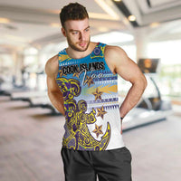 Personalised Cook Islands Va'a Race Men Tank Top Te Tatau Tattoos Sporty Style Glory Blue Color - Polynesian Pride