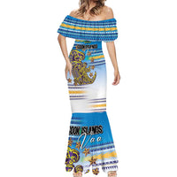 Personalised Cook Islands Va'a Race Mermaid Dress Te Tatau Tattoos Sporty Style Glory Blue Color - Polynesian Pride