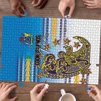 Cook Islands Va'a Race Puzzle Te Tatau Tattoos Sporty Style Glory Blue Color - Polynesian Pride