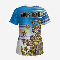 Personalised Cook Islands Va'a Race Scrub Top Te Tatau Tattoos Sporty Style Glory Blue Color - Polynesian Pride
