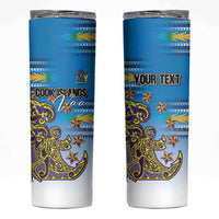 Personalised Cook Islands Va'a Race Skinny Tumbler Te Tatau Tattoos Sporty Style Glory Blue Color - Polynesian Pride