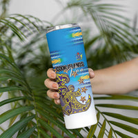 Personalised Cook Islands Va'a Race Skinny Tumbler Te Tatau Tattoos Sporty Style Glory Blue Color - Polynesian Pride