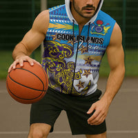 Personalised Cook Islands Va'a Race Sleeveless Zip Hoodie Te Tatau Tattoos Sporty Style Glory Blue Color - Polynesian Pride