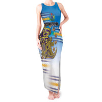 Personalised Cook Islands Va'a Race Tank Maxi Dress Te Tatau Tattoos Sporty Style Glory Blue Color - Polynesian Pride