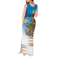 Personalised Cook Islands Va'a Race Tank Maxi Dress Te Tatau Tattoos Sporty Style Glory Blue Color - Polynesian Pride