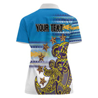 Personalised Cook Islands Va'a Race Women Polo Shirt Te Tatau Tattoos Sporty Style Glory Blue Color - Polynesian Pride