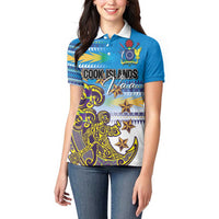 Personalised Cook Islands Va'a Race Women Polo Shirt Te Tatau Tattoos Sporty Style Glory Blue Color - Polynesian Pride