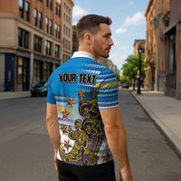 Personalised Cook Islands Va'a Race Zipper Polo Shirt Te Tatau Tattoos Sporty Style Glory Blue Color - Polynesian Pride