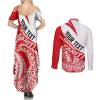 Personalised Tahiti Va'a Race Couples Matching Summer Maxi Dress and Long Sleeve Button Shirt Polynesian Tattoos Sporty Style - Polynesian Pride
