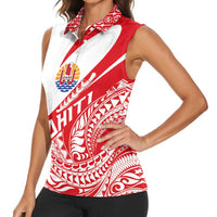 Personalised Tahiti Va'a Race Women Sleeveless Polo Shirt Polynesian Tattoos Sporty Style - Polynesian Pride