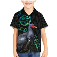 Custom Pukeko New Zealand Family Matching Mermaid Dress and Hawaiian Shirt Koru Papua Shell with Silver Fern Pattern LT03 Son's Shirt Black - Polynesian Pride