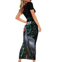 Custom Pukeko New Zealand Short Sleeve Bodycon Dress Koru Papua Shell with Silver Fern Pattern LT03 - Polynesian Pride