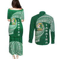 Tonga Lahaina High School Couples Matching Puletasi Dress and Long Sleeve Button Shirt Traditional Ngatu and Polynesian Pattern LT03 - Polynesian Pride