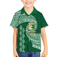 Tonga Lahaina High School Family Matching Off Shoulder Short Dress and Hawaiian Shirt Traditional Ngatu and Polynesian Pattern LT03 Son's Shirt Green - Polynesian Pride