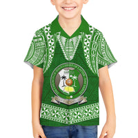 Tonga Liahona High School Family Matching Long Sleeve Bodycon Dress and Hawaiian Shirt Traditional Ngatu and Polynesian Pattern LT03 Son's Shirt Green - Polynesian Pride