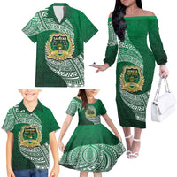 Tonga Saineha High School Family Matching Off Shoulder Long Sleeve Dress and Hawaiian Shirt Traditional Ngatu and Polynesian Pattern LT03 - Polynesian Pride