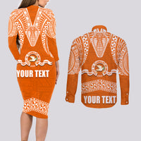 Tonga Tailulu College Couples Matching Long Sleeve Bodycon Dress and Long Sleeve Button Shirt Traditional Ngatu and Polynesian Pattern LT03 - Polynesian Pride
