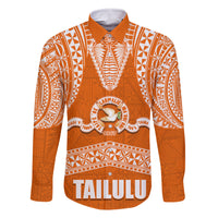 Tonga Tailulu College Family Matching Summer Maxi Dress and Hawaiian Shirt Traditional Ngatu and Polynesian Pattern LT03 Dad's Shirt - Long Sleeve Orange - Polynesian Pride