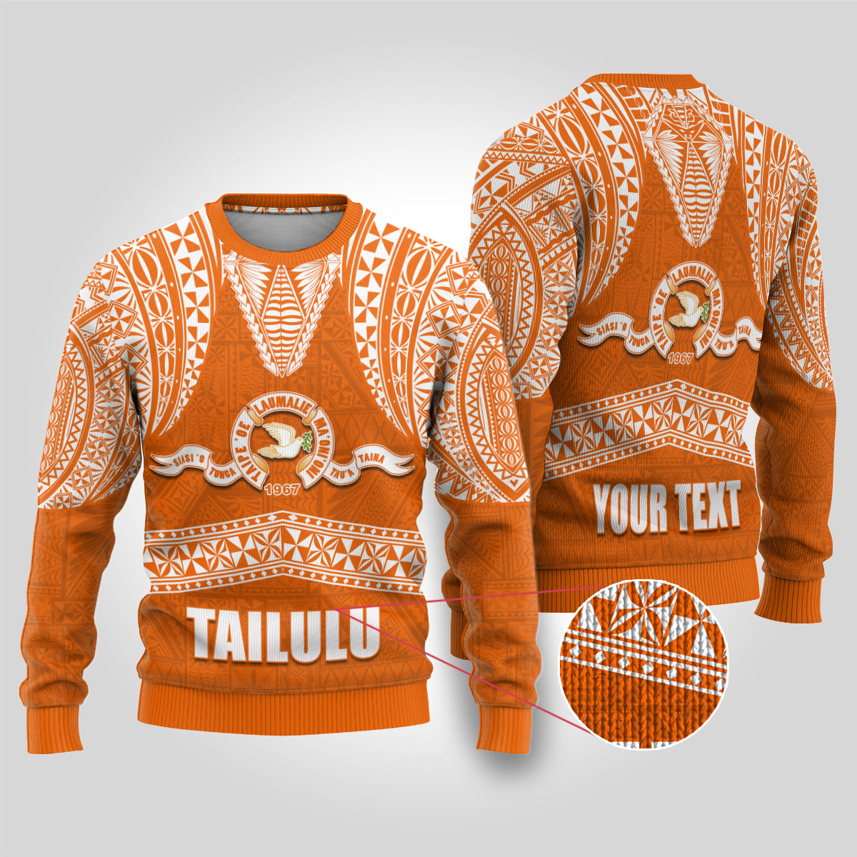 Tonga Tailulu College Ugly Christmas Sweater Traditional Ngatu and Polynesian Pattern LT03 Orange - Polynesian Pride