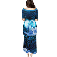 Dolphin Couple Love Story Valentine Day Family Matching Puletasi and Hawaiian Shirt With Polynesian Tribal Tattoo Blue Style LT03 - Polynesian Pride