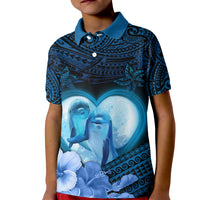 Dolphin Couple Love Story Valentine Day Kid Polo Shirt With Polynesian Tribal Tattoo Blue Style LT03 Kid Blue - Polynesian Pride